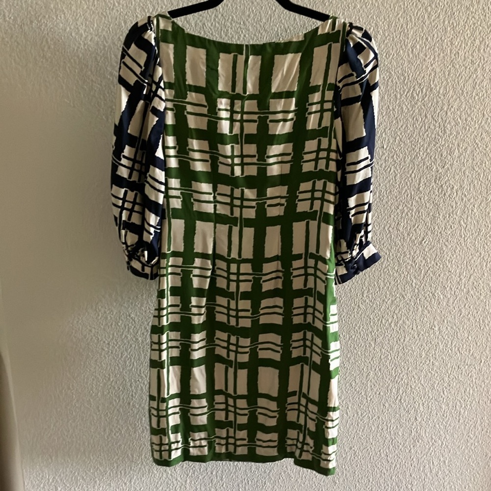 Anthropologie Maeve Broken Blocks 100%‎ Silk Dress- Green, Cream, Navy Sz 4- EUC - Picture 3 of 11